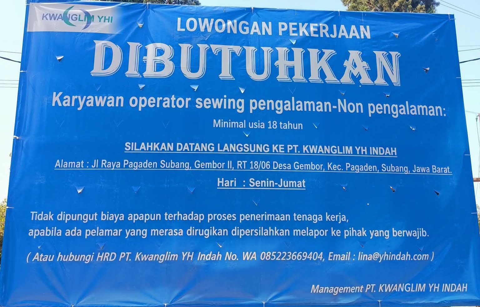 Job Openings! PT Kwanglim YH Indah Subang Looking for Sewing Operators, New Graduates with Great Opportunities