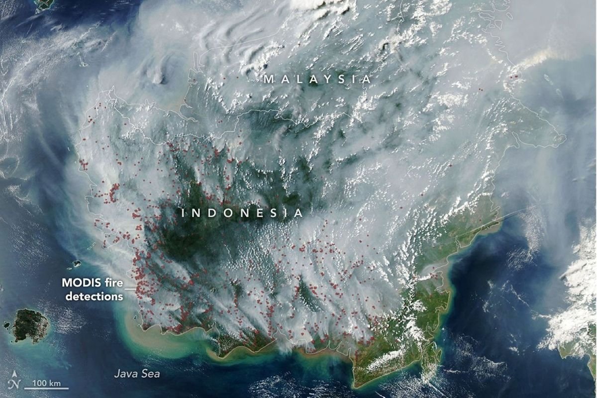 NASA Captures Smoke from Indonesia's Forest and Land Fires, Stretching to Malaysia